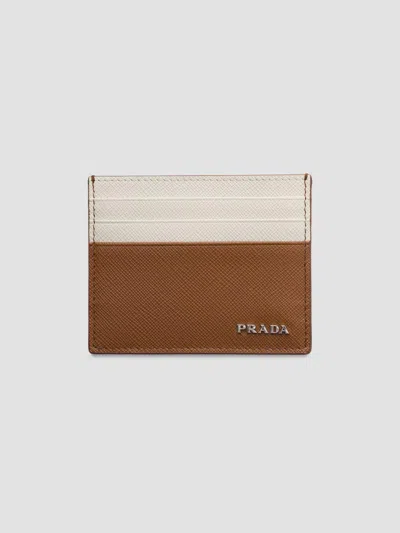Prada Men's Saffiano Leather Card Holder In Brown
