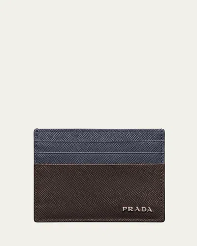 Prada Saffiano Leather Card Holder In F0lex Caffe Baltico
