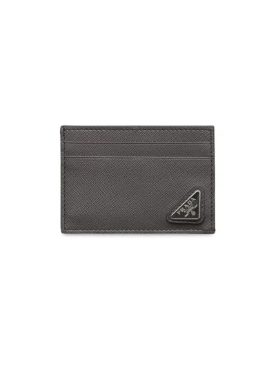 Prada Men's Saffiano Leather Card Holder In Gray
