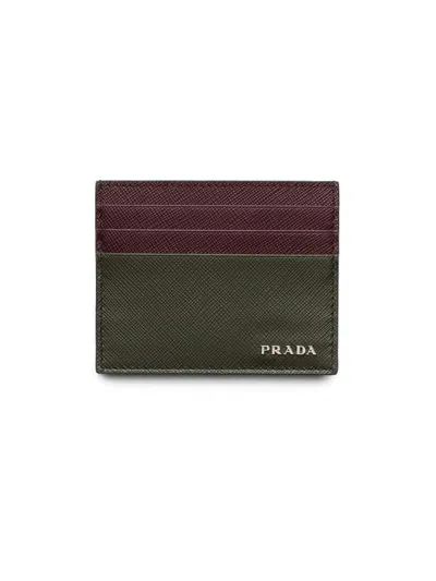 Prada Men's Saffiano Leather Card Holder In Green