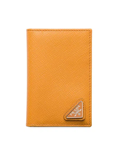 Prada Men's Saffiano Leather Card Holder In Orange