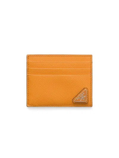 Prada Men's Saffiano Leather Card Holder In Orange