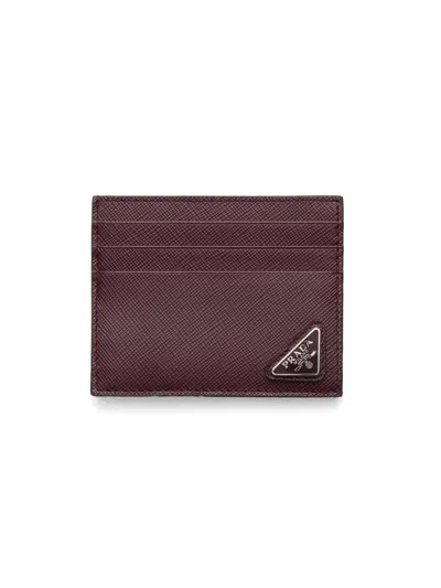 Prada Men's Saffiano Leather Card Holder In Red