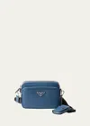 Prada Men's Saffiano Leather Crossbody Bag With Pouch In F03x2 Avio N