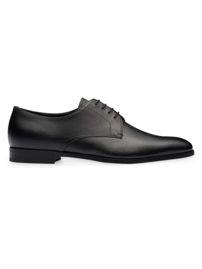 Prada Men's Saffiano Leather Derby Shoes In Black