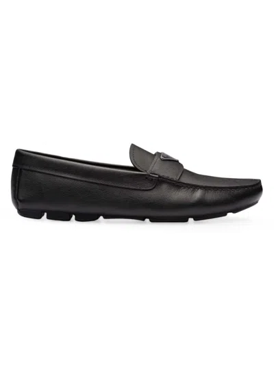 Prada Men's Saffiano Leather Driver Loafers In Black