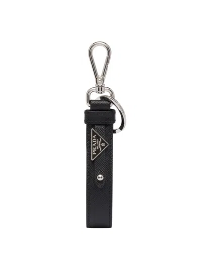 Prada Men's Saffiano Leather Keychain In Black