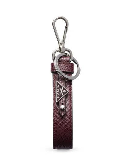 Prada Men's Saffiano Leather Keychain In Burgundy