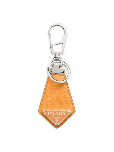 Prada Men's Saffiano Leather Keychain In Orange