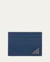 Prada Men's Saffiano Leather Logo Card Case In Bluette