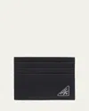 Prada Men's Saffiano Leather Logo Card Case In F0002 Nero