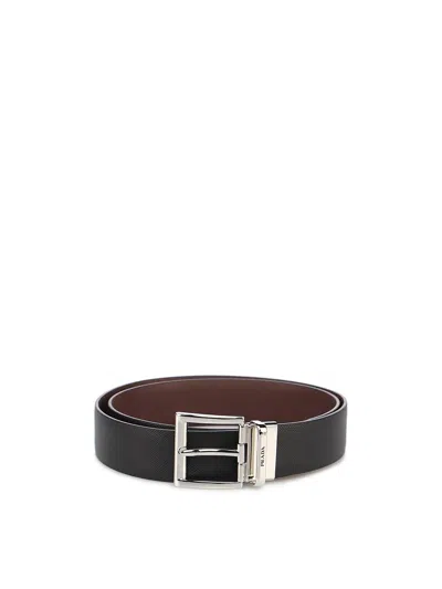 Prada Men Saffiano Leather Reversible Belt