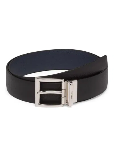 Prada Men's Saffiano Leather Reversible Belt In Burgundy