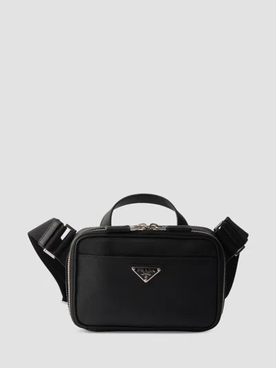 Prada Men's Saffiano Leather Shoulder Bag In Black