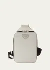 Prada Men's Saffiano Leather Sling Backpack In Neutral