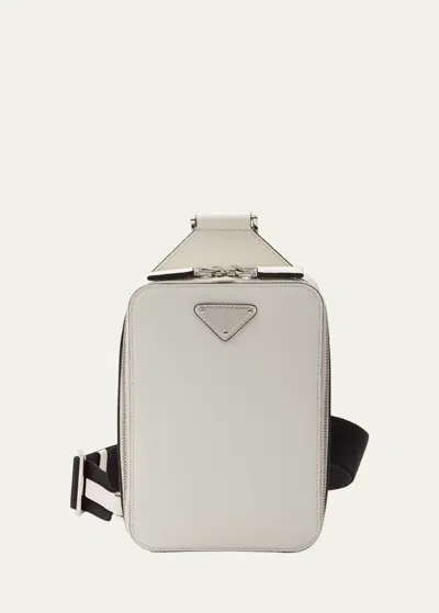 Prada Men's Saffiano Leather Sling Backpack In F0009 Bianco