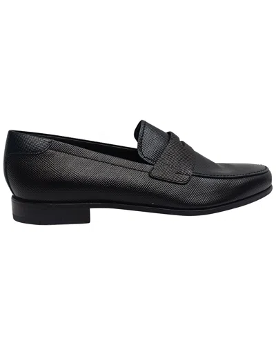 Prada Saffiano Leather Penny Loafers In Black