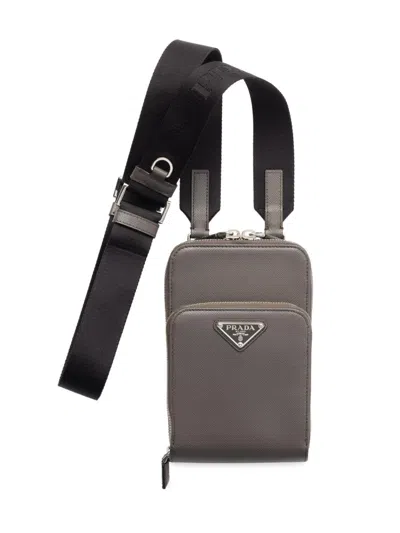 Prada Men's Saffiano Leather Smartphone Case In Gray