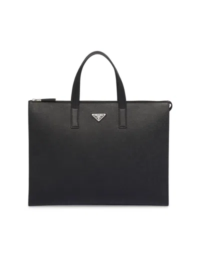 Prada Men's Saffiano Leather Tote In Black