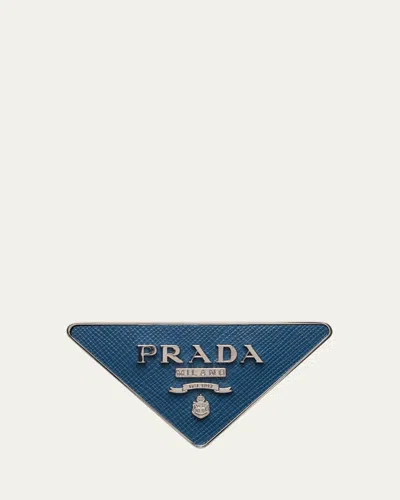 Prada Men's Saffiano Leather Triangle Belt Buckle In F0154 Avio