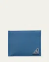 Prada Men's Saffiano Leather Triangle Logo Wallet In Avio