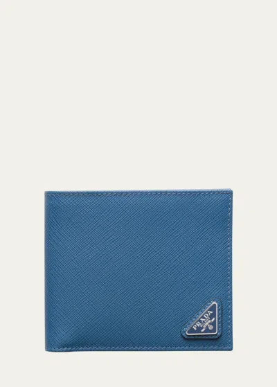 Prada Men's Saffiano Leather Triangle Logo Wallet In F0154 Avio