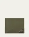 Prada Enamel-logo Saffiano Leather Cardholder In Green