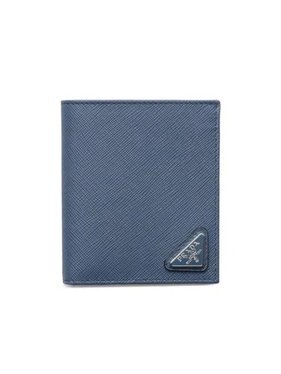 Prada Saffiano Leather Wallet In Blue