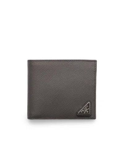 Prada Men's Saffiano Leather Wallet In Gray