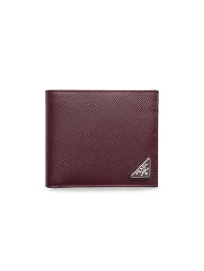 Prada Men's Saffiano Leather Wallet In Red