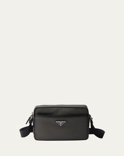 Prada Men's Saffiano Nylon Crossbody Bag In Gray