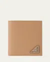 Prada Men's Saffiano Triangolo Billfold Wallet In Caramel