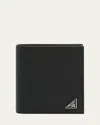 Prada Men's Saffiano Triangolo Billfold Wallet In F0002 Nero