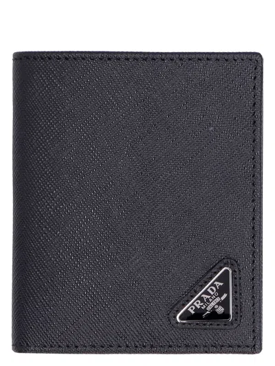Prada Logo-plaque Leather Wallet In Black