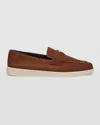 Prada Men's Saint Tropez Triangle Logo Suede Loafers In Astrale