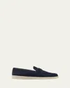 Prada Triangle-logo Suede Loafers In Blue