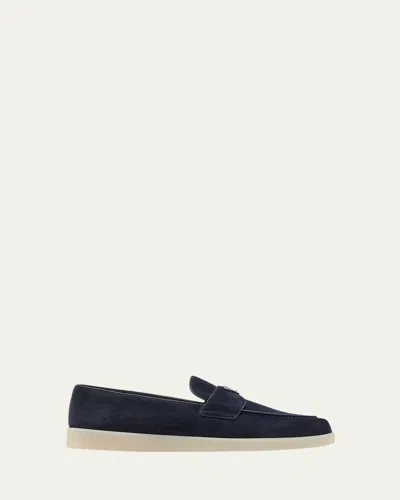 PRADA MEN'S SAINT TROPEZ TRIANGLE LOGO SUEDE LOAFERS
