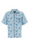 Prada Satin Shirt With Printed Design And Pocket In Blue