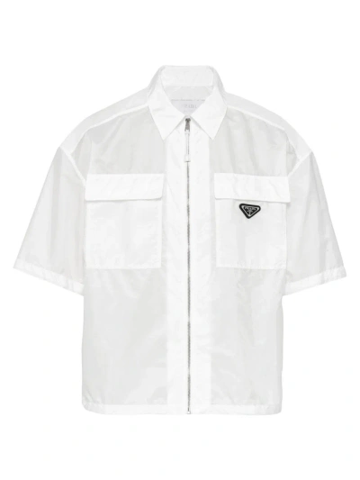 Prada Men's Short Sleeve Light Re-nylon Shirt In White
