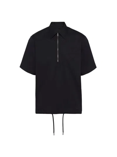 Prada Men's Short-sleeve Stretch Cotton Shirt In Black