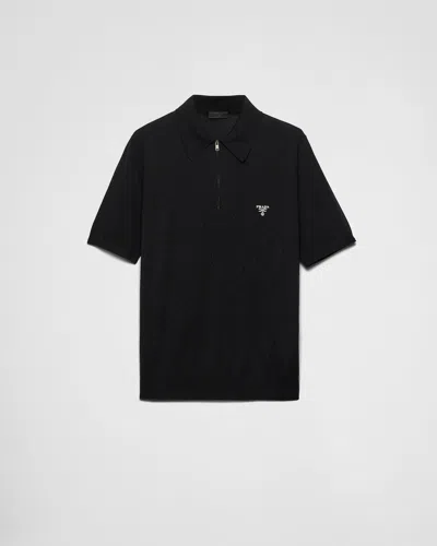 Prada Half-zip Polo Shirt In Black