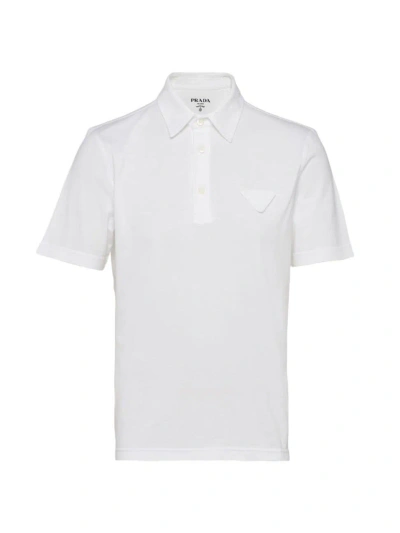 Prada Men's Short-sleeved Cotton Polo Shirt In White
