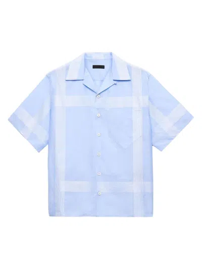Prada Men's Short-sleeved Cotton Shirt In Blue