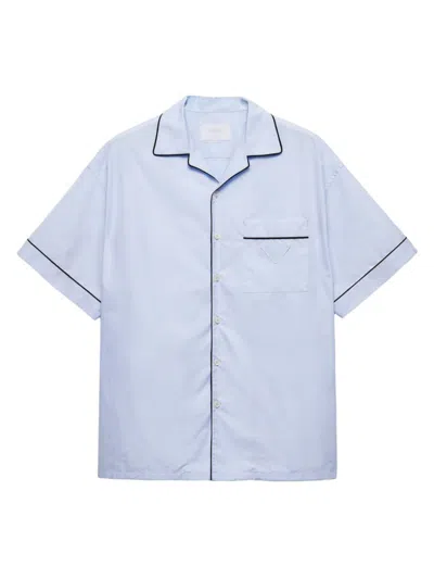 Prada Men's Short-sleeved Cotton Shirt In Blue