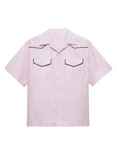 Prada Contrast-piping Flap-pocket Cotton Shirt In Pink