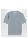 Prada Men's Short-sleeved Perforated Shirt In Blue