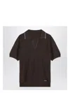 Prada Short-sleeved Polo In Brown Silk Blend In Brown
