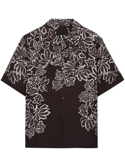 Prada Men Short-sleeved Printed Cotton Shirt In Brown