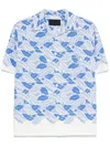 Prada Mens Light Blue Graphic-print Short-sleeve Cotton Shirt Xl In White