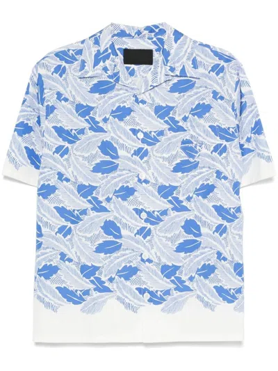 Prada Men Short-sleeved Printed Cotton Shirt In White